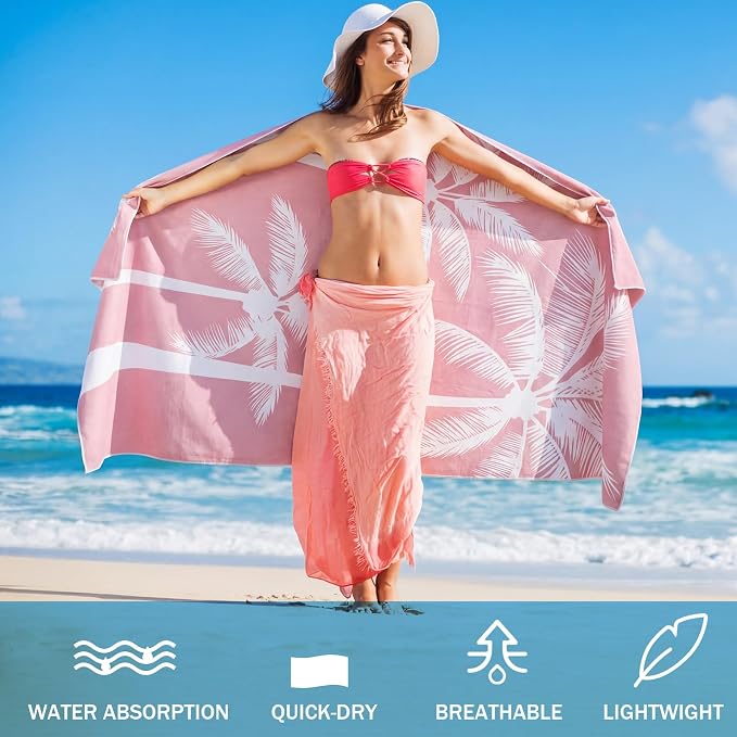 Tegeme 4 Pack Coconut Palm Tree Microfiber Thin Beach Towel Lightweight 72x36 Oversized Extra Large Sand Free Towels Quick Dry for Travel Pool Yoga Sports Beach Accessories Vacation Essential Gift