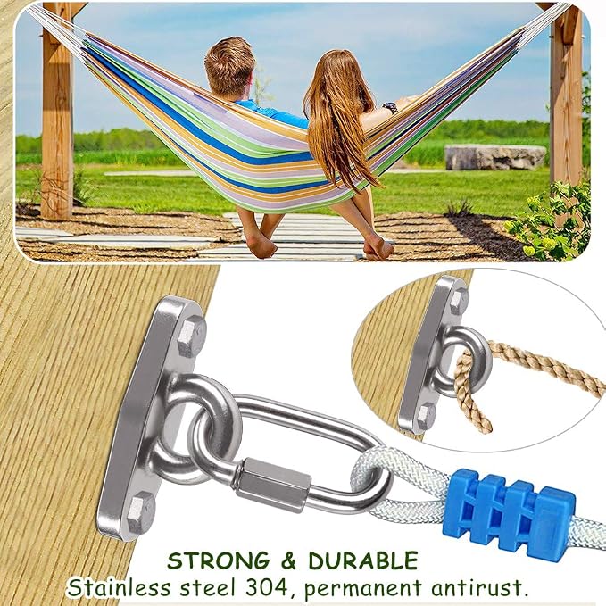 Of2 Heavy Swing Hangers Stainless Steel 304 Rust-Proof Playground Porch Yoga seat Hanger Swing Hammock Chair Suspension kit Indoor and Outdoor 2000 pounds Capacity 2 carabiners