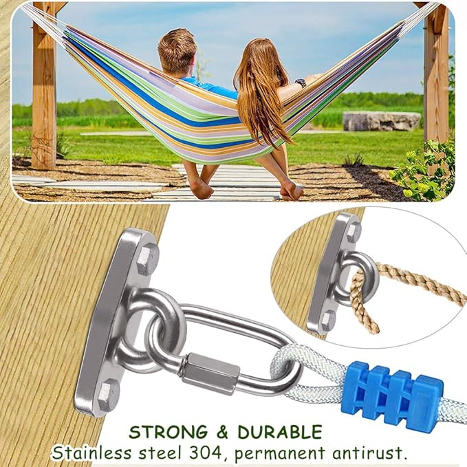 IOH 2 Pcs Heavy Duty Swing Hangers with 4 Screws SUS 304 Antirust, Playground Porch Yoga Seat Trapeze, Hammock Chair, Hanging Kit, Indoor Outdoor, 2000lb Capacity | 2 Quick Link Oval Carabiner |