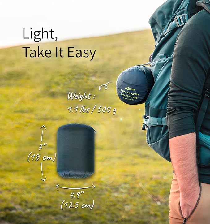 Litume Ultra Compact Down 3 Season Mummy Sleeping Bag, 700 Fill Power Sleep Sack for 3 Season, Ultra Lightweight, Compact and Portable, for Hiking Traveling Camping Backpacking Adult Outdoor Durable