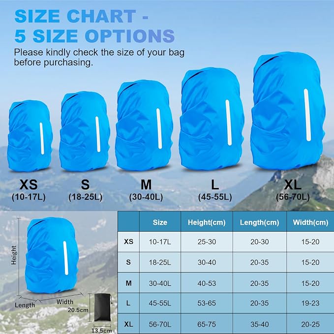 LAMA 2 Pack Waterproof Rain Cover for Backpack, Reflective Rainproof Protector for Anti-Dust and Anti-Theft,L Size(45L-55L) 1 Pcs Black+ 1Pcs Blue