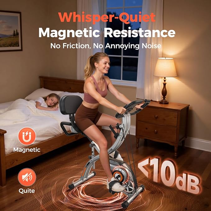YOSUDA Folding Exercise Bike - 5 IN 1 Foldable Stationary Bike for Home Gym Workout, Upgraded Indoor Cycling Bikes with 6.6 LBS Flywheel, 380 LBS Capacity and 16-Level Magnetic Resistance, Back Support Cushion