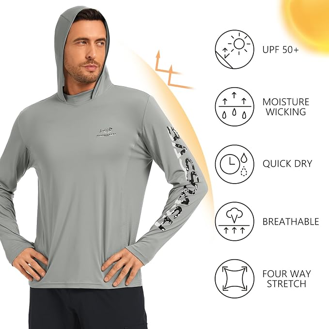 BASSDASH Men’s UPF 50+ Graphic Fishing Hoodie Shirts UV Sun Protection Long Sleeve Moisture Wicking Performance FS48M