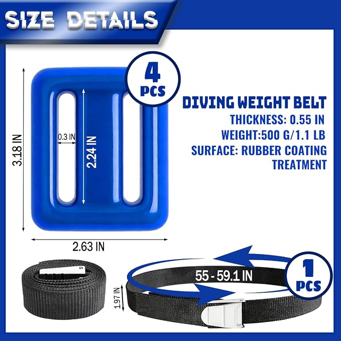 4 Pcs Scuba Weight Belt,Diving Weight Belt with Metal Block Buckle Coated Dive Weights Nylon Dive Belt Suitable for Free Diving