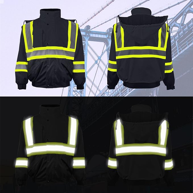 High Visibility Winter Safety Jackets for Men Waterproof-Warm Reflective Jackets Fleece Lining for Work Construction