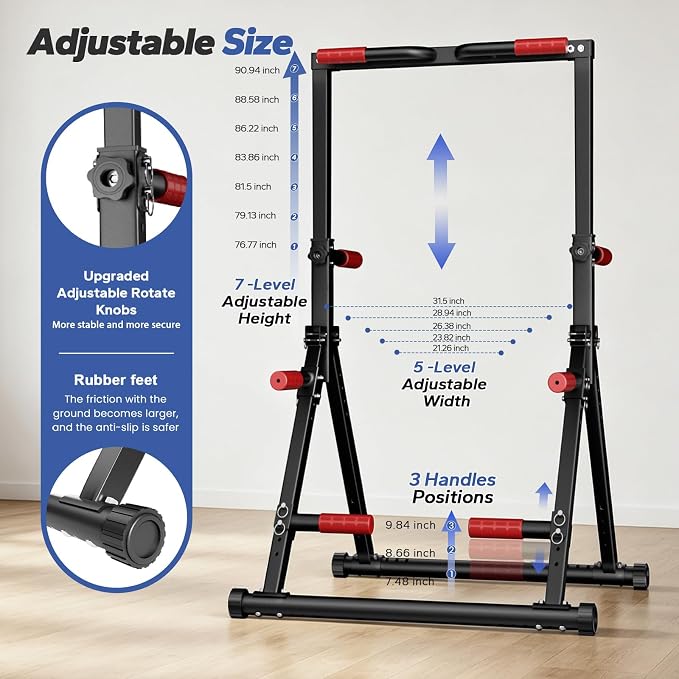 Foldable Pull Up Bar Free Standing, Strength Training Pull-up Bars Adjustable Pull Up Station, Power Tower Pull Up Bar MultiFunction Pull Up Dip Station Workout Equipment For Home Gym Support 480 LBS