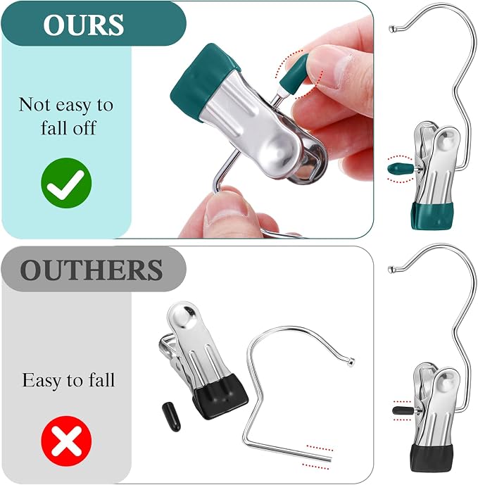 Yinder 150 Pcs Boot Hangers Clips Laundry Hooks Hanging Stainless Steel Clothes Pins Portable Clip Hangers for Closet Travel Socks Pants Handbags Hats Towels (Blackish Green)