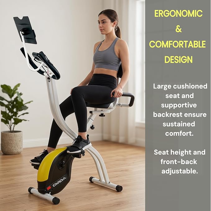 Folding Exercise Bike, Foldable Upright Stationary Bike, Indoor Cycling Magnetic X-Bike with 16-Level Electronic Resistance, Back Support Cushion for Home Gym