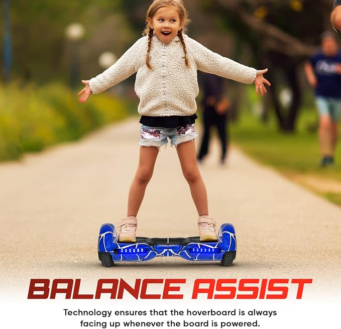 Spider-Pattern Hover Board for Kids Ages 6-12, with Bluetooth Speaker and LED Lights 6.5" Hover Board, UL2272 Safety Certified (Blue)