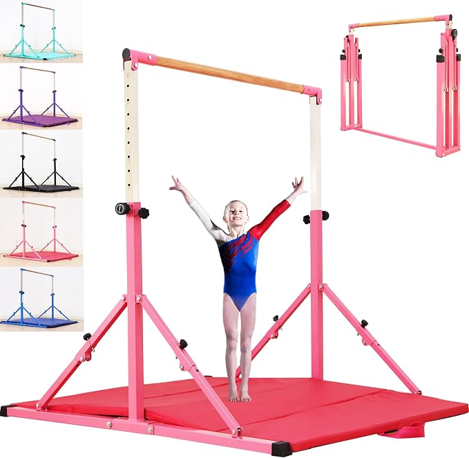 MARFULA 4FT/5FT Gymnastic Bar Set Gymnastics Kip Bar with 5 Ft Length 4Ft Inner Width 5ft Adjust Height Gymnastics Training Bar Equipment for Kids Professional Training Home and Club Use