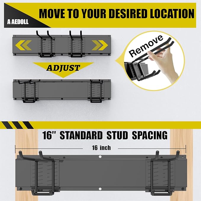 33" Garage Tool Organizer Wall Mount, 300lbs Tool Storage Organizer with Adjustable Sliding Hooks, Heavy Duty & Anti-Rust Garden Tools Storage Rack for Hanging Rake Broom/Mower/Snowboard