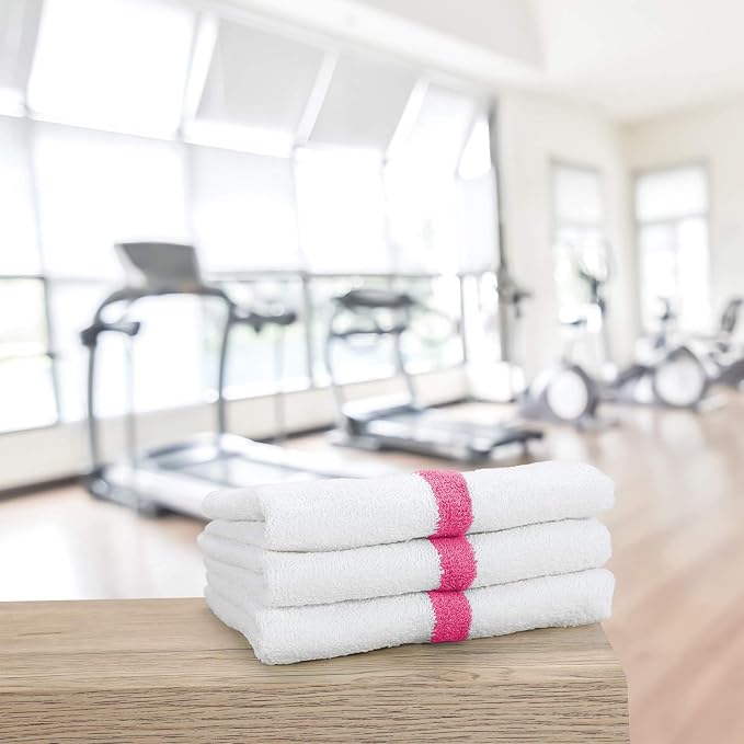Arkwright White Hand Gym Towels - Case of 120 - Bulk 100% Cotton Soft Quick Dry Sweat Absorbent Hotel Quality Towels for Workout, Bathroom, Spa, Pool, 16 x 27 in, Pink