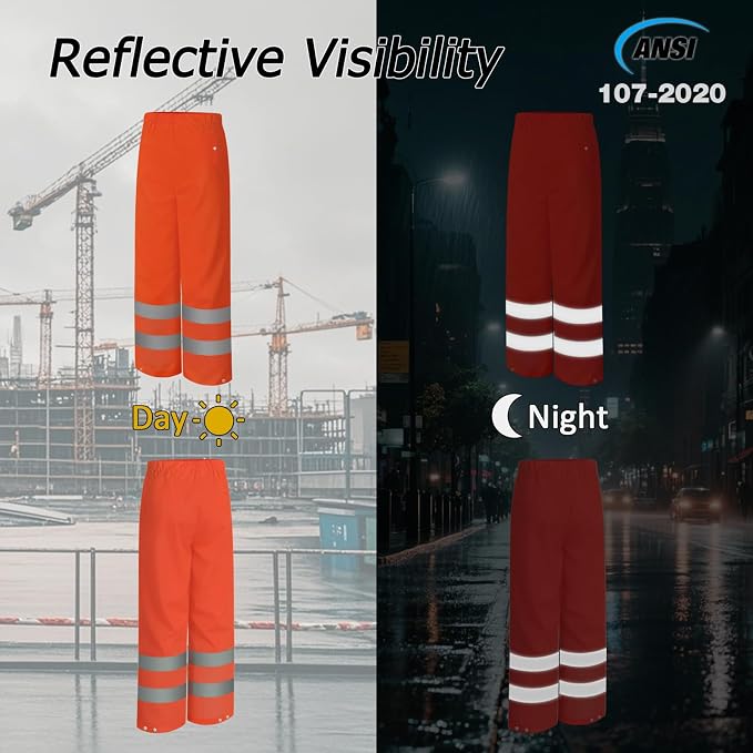 Rain Pants, High Visibility Safety Coat, Hi Vis Waterproof Work Pants, Lightweight Rain Gear for Outdoor Activities, Men Women, Orange P, XXL-3XL