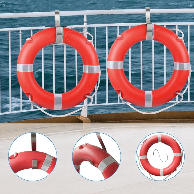 Life Ring 23"/28" Boat Safety Throw Buoy with Reflective Tape & Grab Lines - Orange Life Rings for Boats,Includes Water Floating Saving Rope