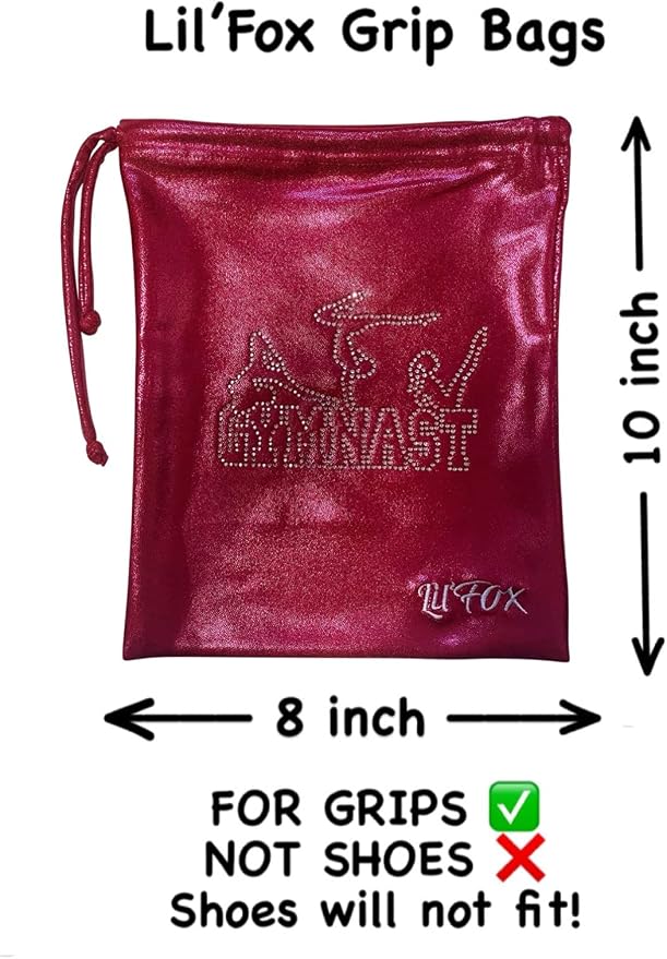 LIL'FOX 8"x10" Drawstring Gymnastics SMALL GRIP BAG 26x20cm - Lightweight Bag for Personal Equipment - Shiny Foil Rhinestones