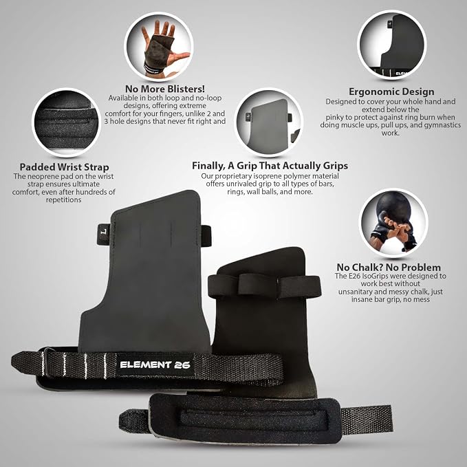 Element 26 IsoGrip Hand Grips for Cross Training, Gymnastics, and Weight Lifting - Hand Protection for Muscle Ups, Pull Ups, Deadlifts, and Olympic Lifts - for Men and Women
