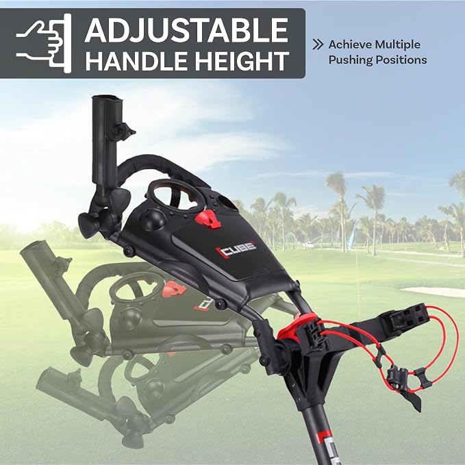 CUBE CART 3-Wheel Golf Push Cart – Ultra-Compact 14.5 lb Folding Golf Trolley, Two-Step Fold, Adjustable Handle, Foot Brake, Umbrella Holder & Built-in Storage