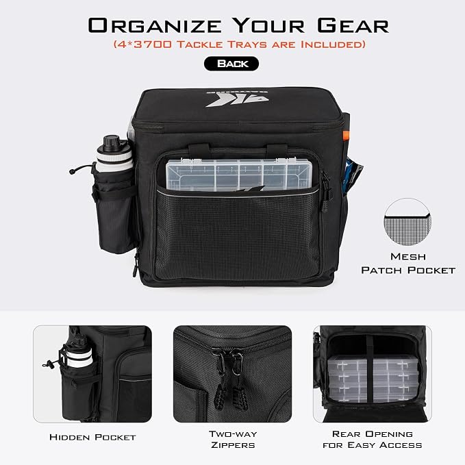 KastKing Karryall with Box Tackle Bag, Saltwater & Freshwater Gear Storage | 4 x 3700 Tackle Trays are included, Water-resistant, Padded Shoulder Strap, 42L, Store up to (8) 3600 size Lure Boxes