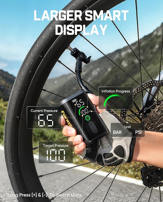 Fanttik X11 Ace Mini Bike Pump, 21s Fast Inflate Bicycle Pump with Gauge, 150PSI Electric Air Pump Portable with Presta/Schrader Valve for Motorcycle/Road/E-Bike/MTB, iF Design Award 2026