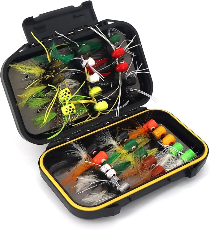 Fly Fishing Flies Assortment Kit Dry Wet Nyphms Tenkara Popper Streamer Woolly Bugger for Trout Bass Salmon Steelhead with Fly Box