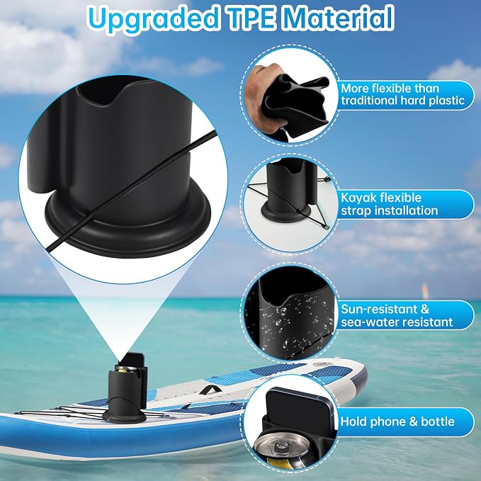 Paddle Board Cup Holder, Kayak Cup Holder 2-in-1 Drink & Phone Holder, Paddleboard and Kayak Accessories for SUP, Kayaking, Fishing, Yoga, or Surfing Adventures(Black,1Pack)