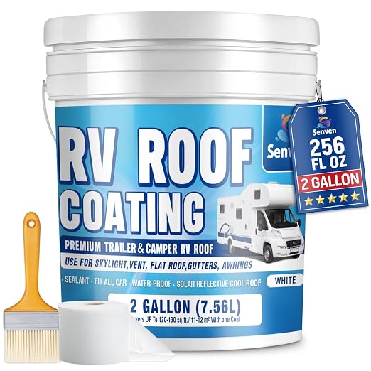 RV Roof Sealant 2 Gallon RV Roof Coating RV Roof Sealant White Waterproof Solar Reflective & Leak Repair for Trailers Campers Motorhomes