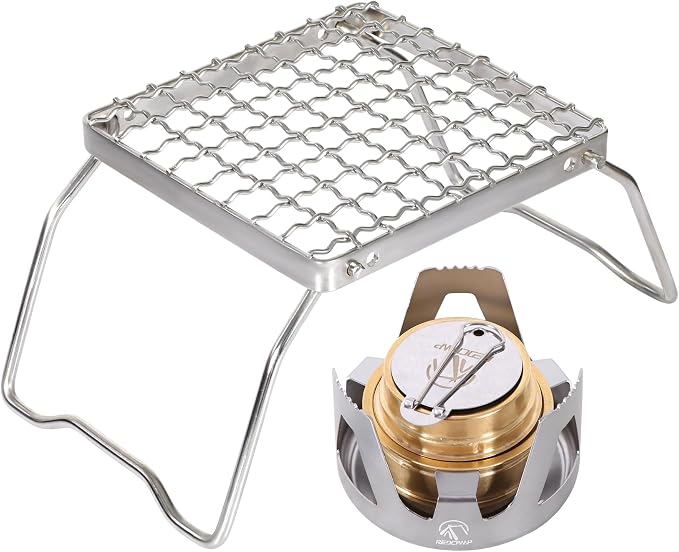 REDCAMP 6" Small Folding Campfire Grill with Mini Alcohol Stove