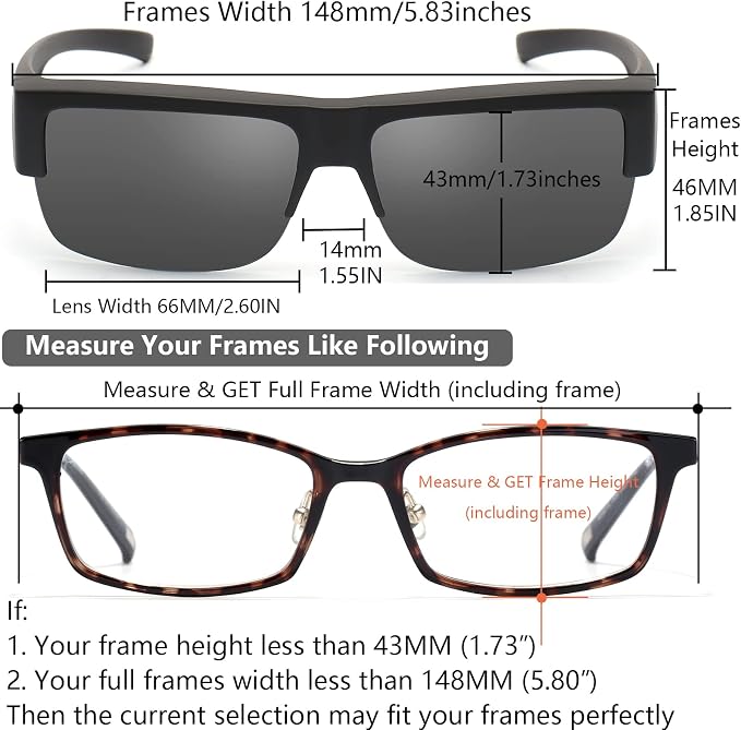 CAXMAN Fit Over Glasses Sunglasses for Men & Women Polarized Lens 100% UV Protection