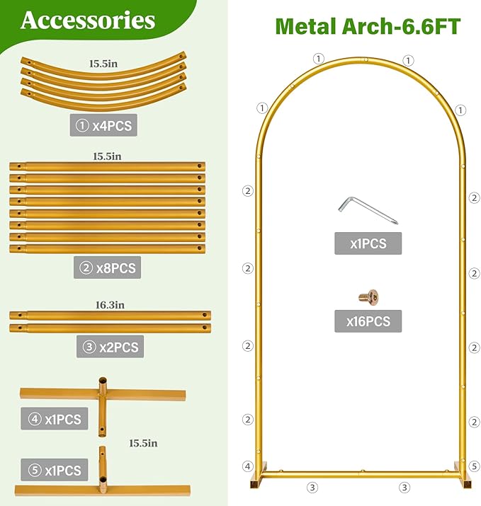 6.6FT Metal Wedding Arch Backdrop Stand,Stable Wedding Arch Frame for Wedding Ceremony Birthday Party Baby Shower Graduation Anniversary Floral Decoration,Gold