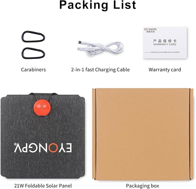 EYONGPV 21W Portable Foldable Solar Panel & Solar Charger with Croc-Eye USB-C PD Fast Charging Output, IP67 Waterproof Compact Solar Charger for Phones, Power Banks, Camping, Hiking, Backpacking