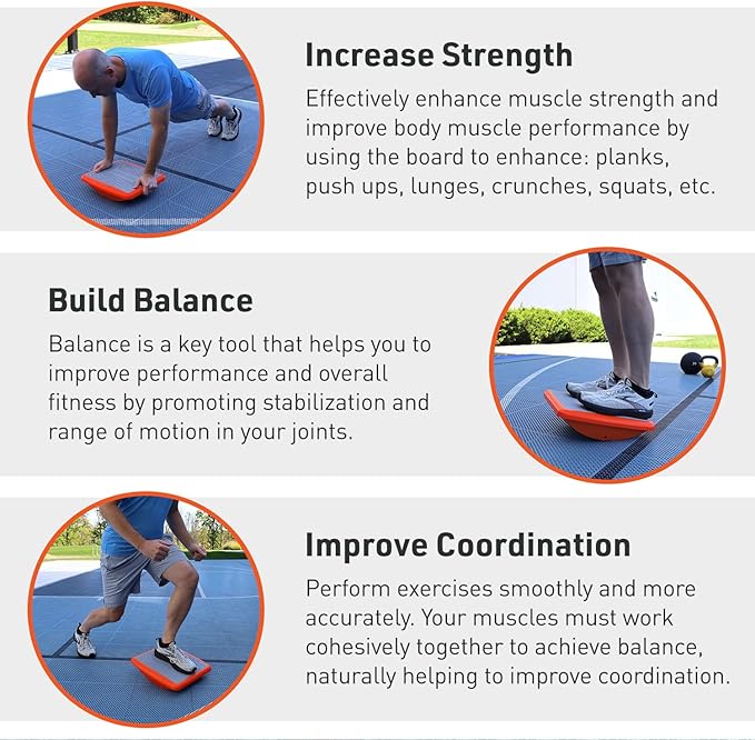Body Sport Rocker Board for Balance Training, Ankle Rehab and Physical Therapy | Non-Skid Wobble Board for Standing Desk and Home Gym | 14 In. | 400 lb. Capacity