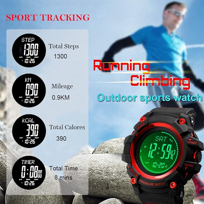 Watch Compass, Altimeter Barometer Thermometer Temperature, Pedometer, Military Army Waterproof Outdoors Sport Digital Watch for Men