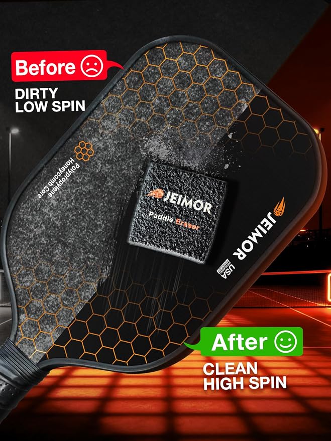 Pickleball Paddle Eraser – Paddle Cleaner for Carbon Fiber & Graphite Paddles, Removes Ball Residue & Dust, Restores Spin & Grip, Includes Clear Carry Case