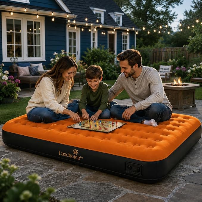 Luxchoice Air Mattress Queen with Cordless Rechargeable Air Pump 9'' Camping Self Inflating Mattress 2 Mins Inflatable Air Bed for Home Guest Outdoors Portable Hiking Travel
