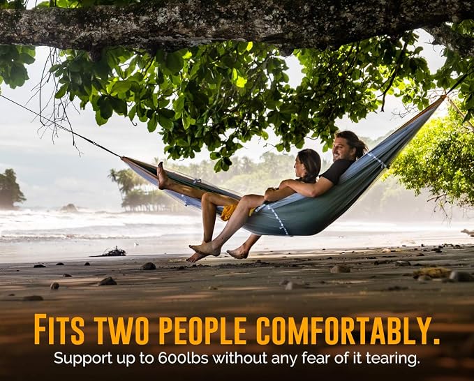 Ryno Tuff X-Large 2 Person Camping Hammock with Mosquito Net - Compact Double Hammock with Bug Net, Pocket, Tree Straps & Heavy Duty Carabiners - Parachute Grade Nylon Can Hold Over 600lbs of Weight