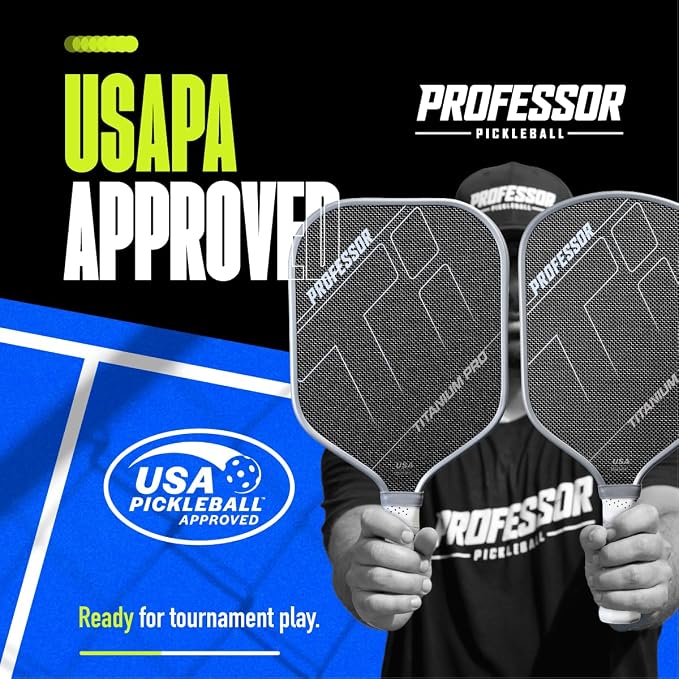 Professor PhD Raw Carbon Fiber Premium Pickleball Paddle Racket - USA Pickleball Approved - Honeycomb Core - Power & Control