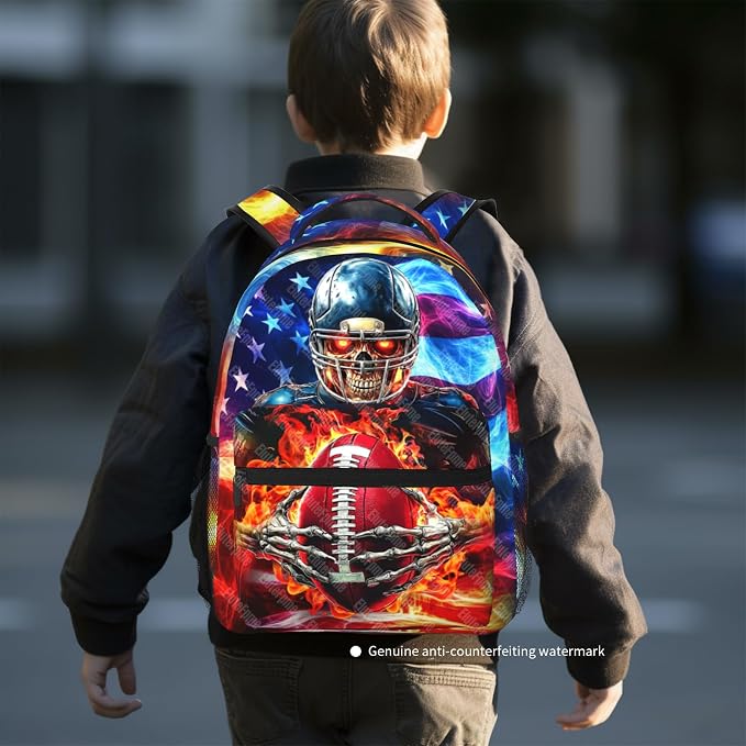 School Backpack for Boys American Football Boys Backpack for Kids Children Elementary Middle School Sport Bookbag Travel Back Pack for Ages 6-18
