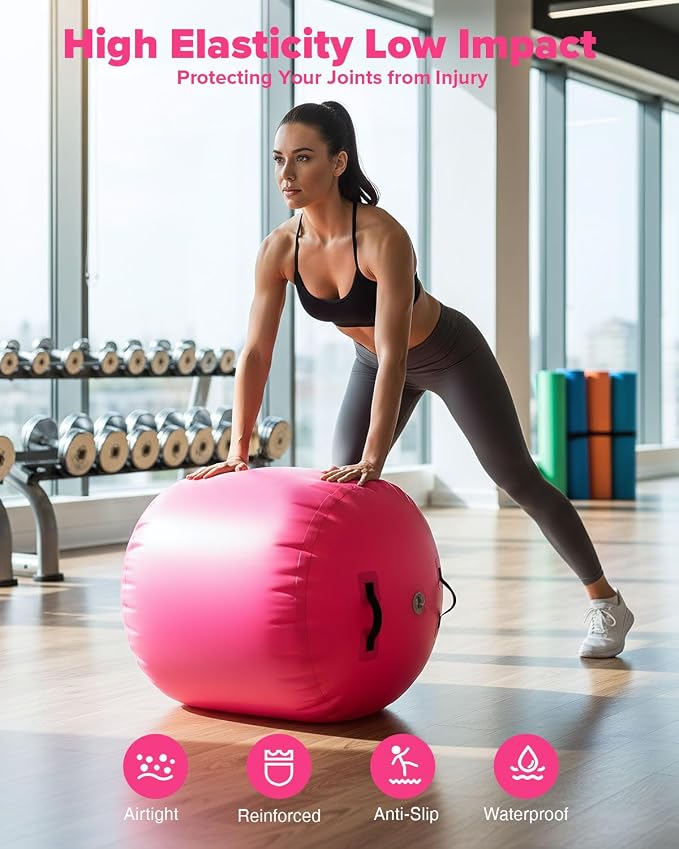 Gymnastics Air Roller Air Barrel Inflatable Tumbling Mat Tumble Air Spot - Gymnastics Training Springboard - Round Inflatable Springboard with Pump for Yoga Training Cheerleading Home Use