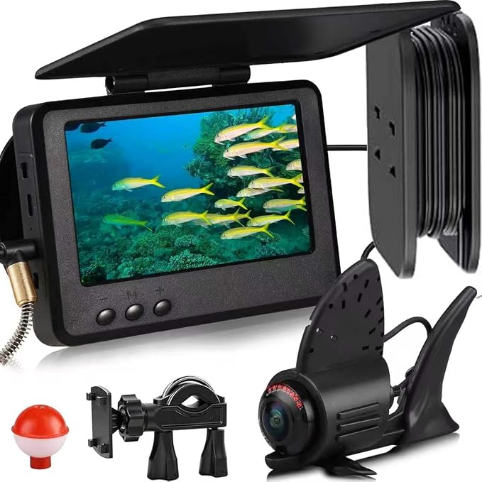 𝟮𝟬𝟮𝟲 𝗡𝗘𝗪 Underwater Fishing Camera HD1080P 4.3'' IPS w/ 5000mAh, [30°~150° Angle Fin] Ice Fishing Camera Underwater Portable Fish Finder Fishing Gift for Men, IR, Boat and Kayak Fishing, 65FT