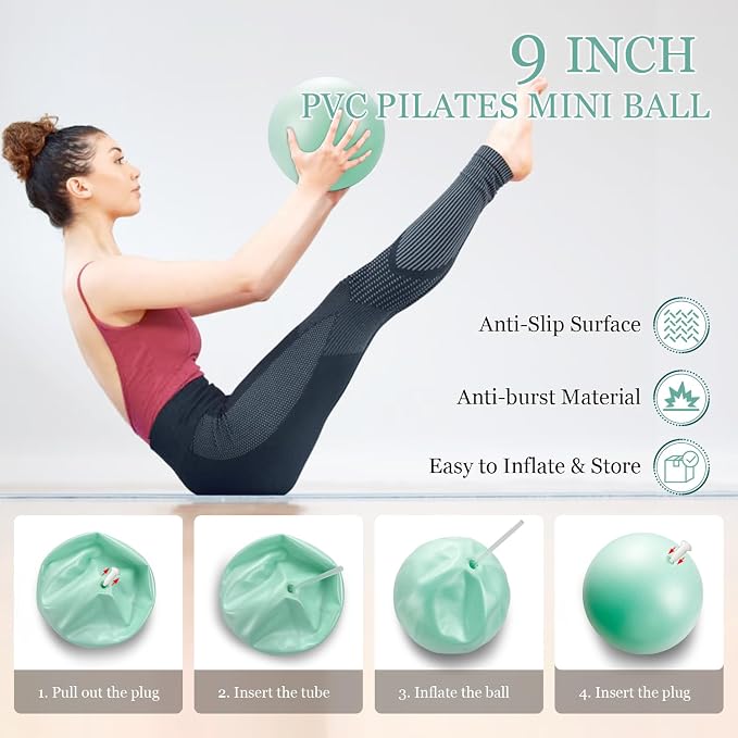 HIMESPORNER Pilates Equipment Kit for Home Workout, Pilates Ring and Ball Set with 2.2lb *2 Dumbbells, Fabric Resistance Bands, Tape Measure, Bag, Pilates Essentials Accessories for Women Yoga