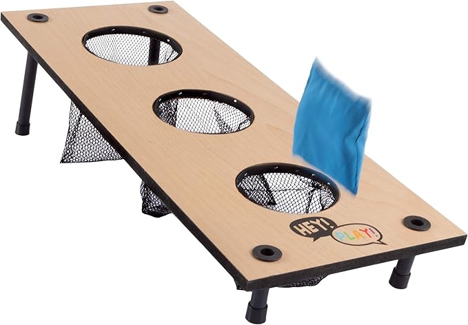 HEY! PLAY! 2-in-1 Washers Game and Bean Bag Toss Set - Indoor or Outdoor Classic Wooden Team Backyard and Tailgate Party Games for Kids and Adults