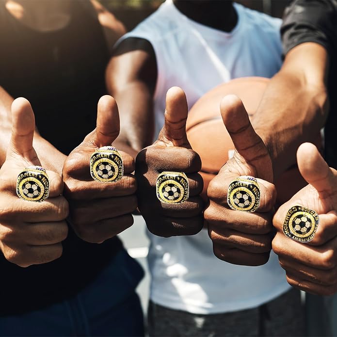 Misdary Soccer Baseball Basketball Championship Rings with Holder Most Valuable Player Trophy Gold Ring Award Gift Team Prize for Football Tournament Winner
