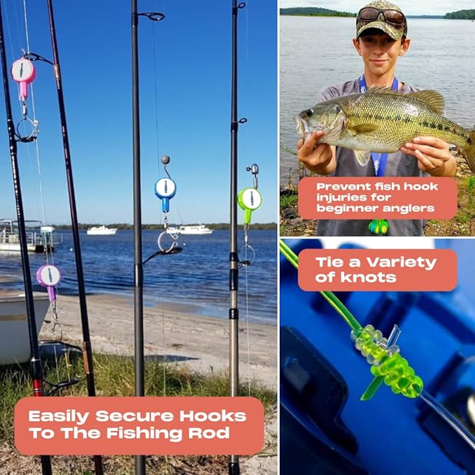 HOOK-EZE Fishing Knot Tying Tool | Protect from Fish Hooks | Tie Fishing Knots Easily, FG Knot Tying Tool, GT Knot Assist for Braid to Leader Connection, Adjustable Tension