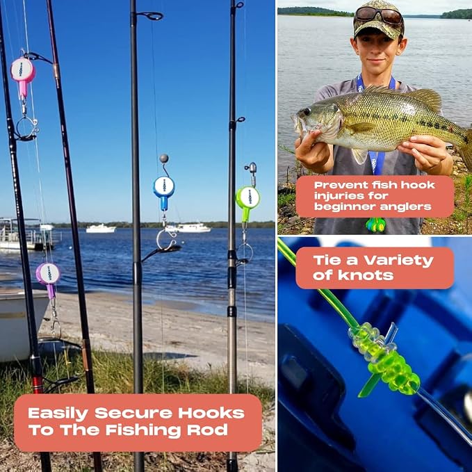 HOOK-EZE Fishing Knot Tying Tool | Protect from Fish Hooks | Tie Knots Easily | Cool Gadgets for Fishermen, 3-in-1 Fishing Line Cutter, Fly Fishing Nippers with Retractors