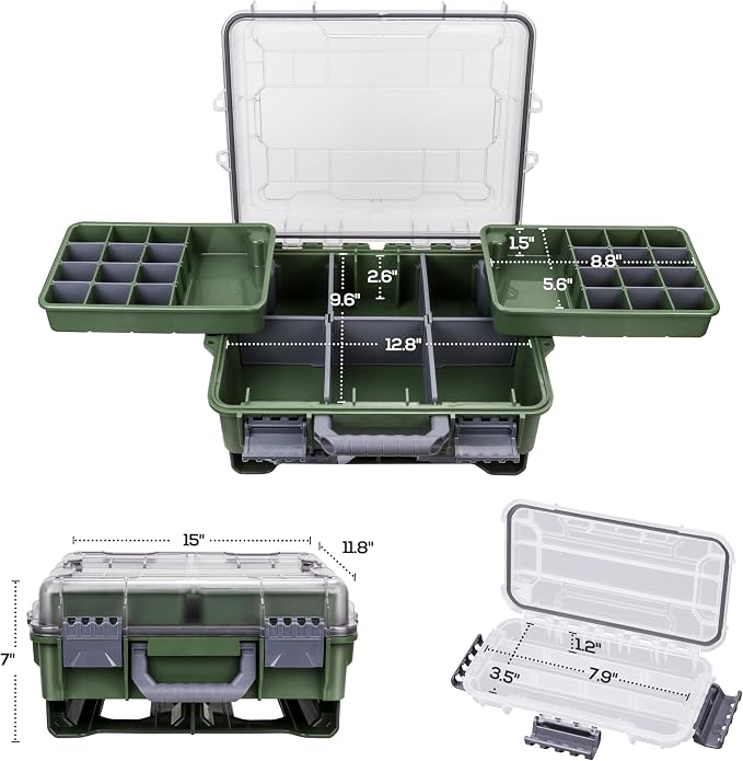 RUNCL Universal Fishing Tackle Box with Two Small Tackle Tray, Removal Inside Design Waterproof Trunk Storage Box, Thicker Floating Airtight Stowaway, Xmas Surprise Fishing Gifts for Men Women