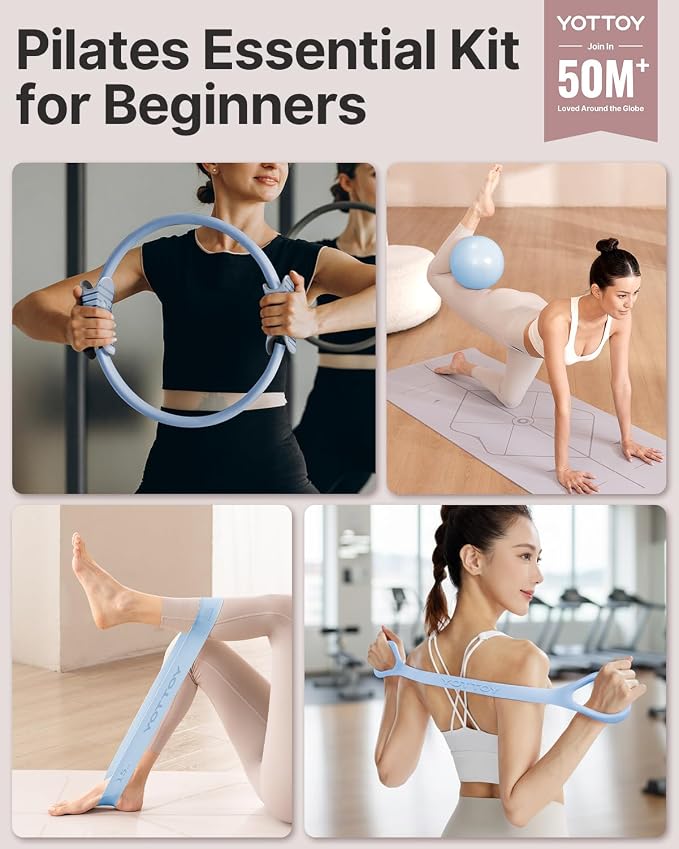 YOTTOY Pilates Ring and Ball Set, Figure 8 Resistance Bands, Stretch Bands&Guide,Pilates Equipment Set for Beginners for Home Workouts Core Strength, Yoga, Physical Therapy & Rehab