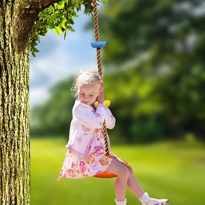 Tree Swing for Kids,Climbing Rope with Platforms,Disc Swing Seat Set Outdoor Playground Accessories for Kids-Include Carabiner, 4ft Tree Strap and Tree Protector (Orange)