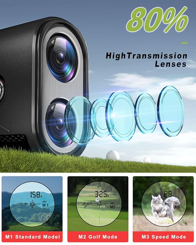 Golf Rangefinder with Slope, 1200 Yards Range Finder Golf, 7X Magnification Laser Rangefinder with Flag Pole Locking Vibration, Rechargeable Range Finder with Magnet Stripe, Golf Accessories for Men