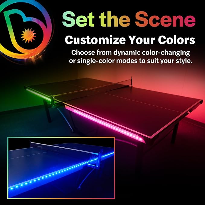 Brightz LED Ping Pong Table Light - Electrify Your Gameplay Experience! 12-Foot Light Strip for Ping Pong Tables - Color Changing or Solid Color Modes (Table Not Included)