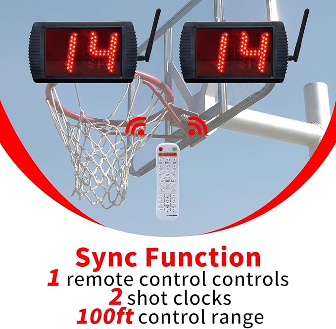YZ 5 Inch LED Basketball Shot Clock Timer, Custom Countdown Timer (12/14/20/24/30 Seconds), Portable with Remote Control & Buzzer for Basketball Courts